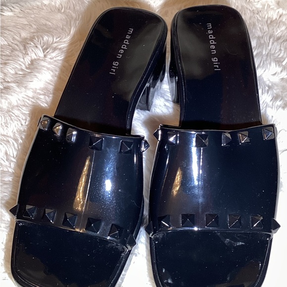 Madden Girl Black Studded Slide Sandals - Picture 3 of 7